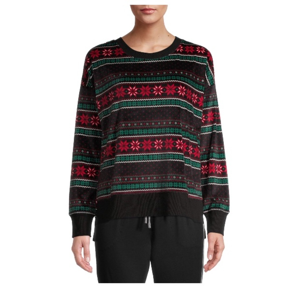 Women's Velour Long Sleeve Crew-Neck Top